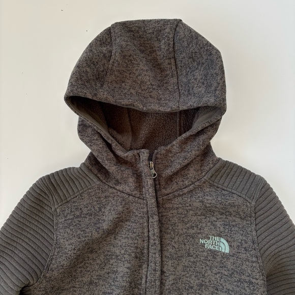 The North Face Gray-Green Fleece Ribbed Hooded Full Zip Jacket Size Medium - Picture 3 of 9
